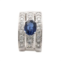 藍寶石 鑽石 針式耳環 18K白金【JEWELRY 無品牌珠寶】