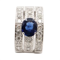 藍寶石 鑽石 針式耳環 18K白金【JEWELRY 無品牌珠寶】