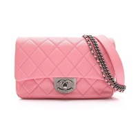 粉色 牛皮 Double Carry Waist Chain Flap 肩背包 銀釦 (無卡/雙背帶)【CHANEL 香奈兒】
