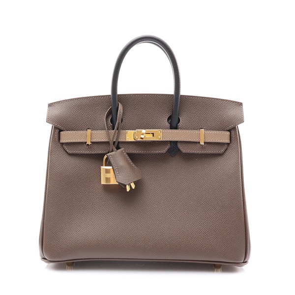 樹林灰/黑/象灰 Epsom牛皮 Birkin 25 Tricolor 鉑金包 手提包 金釦 W刻【HERMES 愛馬仕】 H08468OCCAE