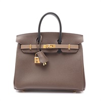 樹林灰/黑/象灰 Epsom牛皮 Birkin 25 Tricolor 鉑金包 手提包 金釦 W刻【HERMES 愛馬仕】 H08468OCCAE