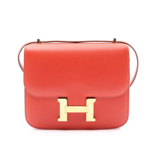 Constance 18 Box牛皮 心紅色 康康包 金釦 X刻 肩背包【HERMES 愛馬仕】