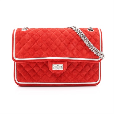 CHANEL 香奈兒 2.55 肩背包 紅色 絨布 銀釦