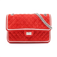 CHANEL 香奈兒 2.55 肩背包 紅色 絨布 銀釦