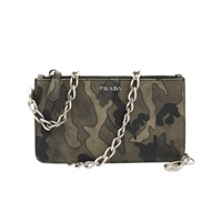 PRADA 普拉達 迷彩鑰鏈包 卡其色 PVC塗層帆布