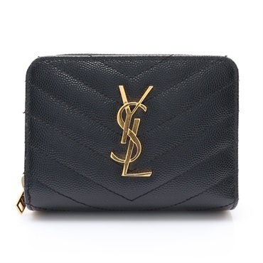 黑色 牛皮 兩折 拉鏈 壓扣 中夾【SAINT LAURENT YSL 聖羅蘭】 403723B0W01