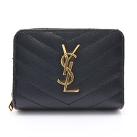 黑色 牛皮 兩折 拉鏈 壓扣 中夾【SAINT LAURENT YSL 聖羅蘭】 403723B0W01