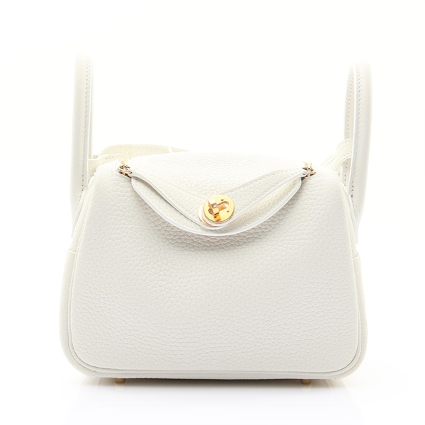 MINI LINDY Clemence牛皮 琳蒂包 新白色 金扣 B刻 肩背包【HERMES 愛馬仕】 H079086CC