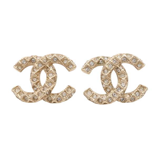 CHANEL 香奈兒 雙C耳環 金色金屬 水鑽