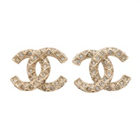 CHANEL 香奈兒 雙C耳環 金色金屬 水鑽