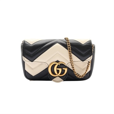 GUCCI 古馳 GG Marmont Mini 肩背包 白/黑色 牛皮 476433