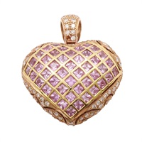 JEWELRY 無品牌珠寶 愛心 墜飾 18K黃金 鑽石 粉紅藍寶石 Sapphire 12.9g