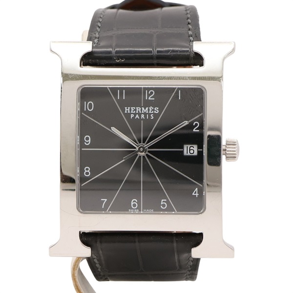 HERMES 愛馬仕 Heure H 腕錶 黑色錶盤 黑色皮帶 不鏽鋼 HH1.810