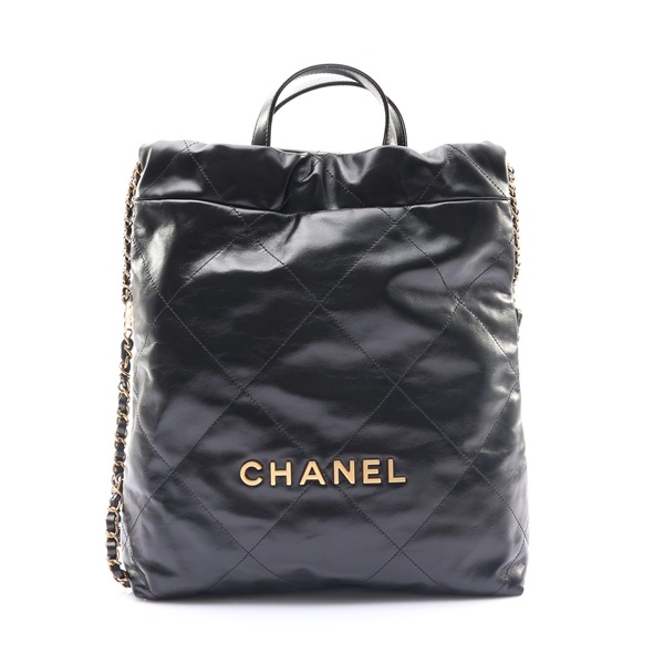 CHANEL 香奈兒 22 後背包 黑色 牛皮 金釦 AS3859