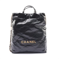 CHANEL 香奈兒 22 後背包 黑色 牛皮 金釦 AS3859