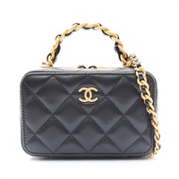 CHANEL 香奈兒 Vanity Case 鏈條化妝包 肩背包 黑色 羊皮 金釦 AP3246