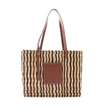 LOEWE 羅威 Square Basket 肩背包 黑/黃褐色 草編 牛皮 A223099X02