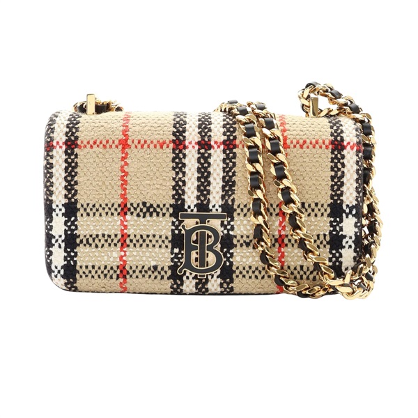 BURBERRY 巴寶莉 Lola 鍊帶肩背包 米/黑色 格紋毛料 8063083