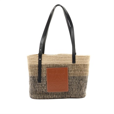 LOEWE 羅威 Small Square Basket 肩背包 米/黑色 羊毛編織 牛皮 A223099X04