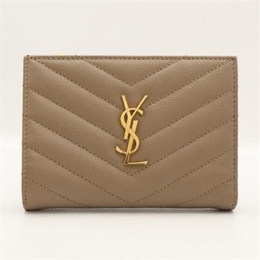SAINT LAURENT YSL 聖羅蘭 Cassandre Matelasse Bi-Fold 二折短夾 灰褐色 粒面牛皮 668287