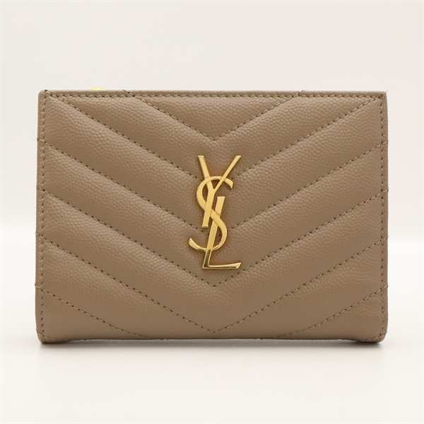 SAINT LAURENT YSL 聖羅蘭 Cassandre Matelasse Bi-Fold 二折短夾 灰褐色 粒面牛皮 668287