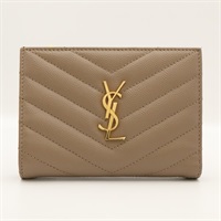 SAINT LAURENT YSL 聖羅蘭 Cassandre Matelasse Bi-Fold 二折短夾 灰褐色 粒面牛皮 668287