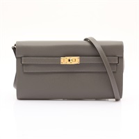 HERMES 愛馬仕 Kelly To Go Wallet 肩背包 Epsom牛皮 積雨雲灰 金扣 U刻 H080253CC
