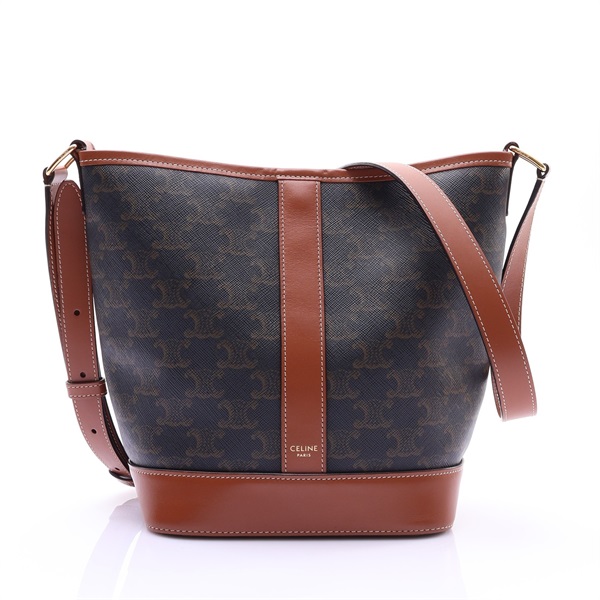 CELINE 賽琳 Medium Bucket 肩背包 棕色 Triomphe 帆布 191442