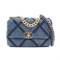 CHANEL 香奈兒 19 Flap 肩背包 藍色 單寧布 金釦 AS1160