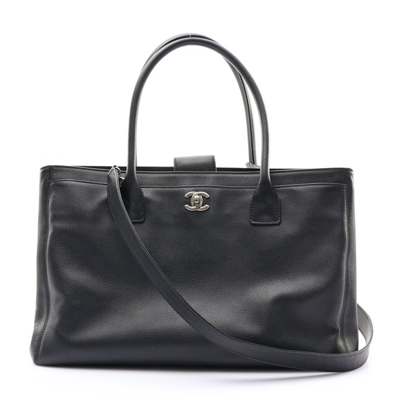 CHANEL 香奈兒 Executive Cerf Tote 兩用包 黑色 荔枝紋 牛皮 銀扣 A15206