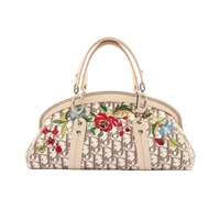 DIOR 迪奧 Diorissimo Floral Trotter 手提包 白/多色 牛皮 刺繡帆布 4b008618