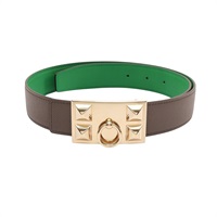 HERMES 愛馬仕 Collier de chien 皮帶 竹子綠/大象灰 swift/epsom牛皮 口O刻