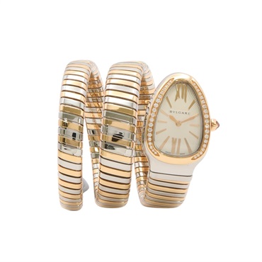 BVLGARI 寶格麗 Serpenti Tubogas 腕錶 銀色蛋白石錶盤 18K黃金 不鏽鋼 103149