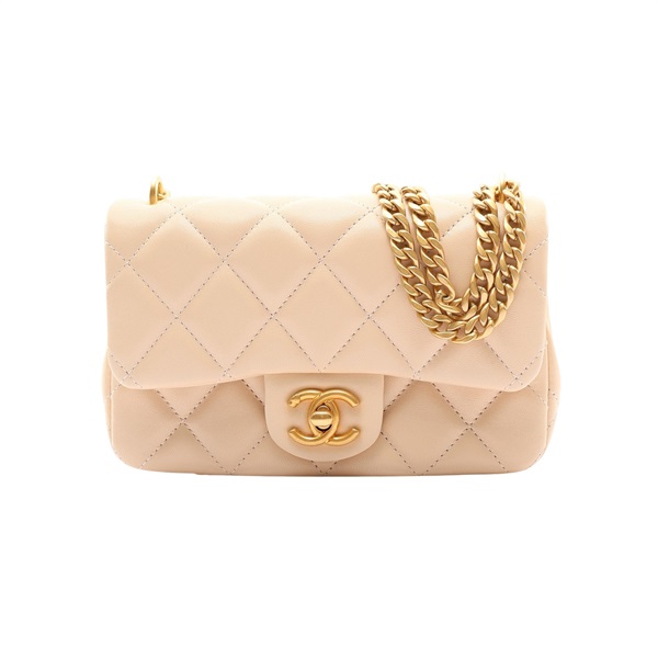 CHANEL 香奈兒 Heart Crush Mini Classic Flap 肩背包 淺米色 菱格紋 羊皮 心型金球 AS3829