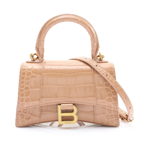 Balenciaga 巴黎世家 Hourglass XS Top Handle 兩用包 淺褐色 牛皮 592833 9607