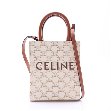 CELINE 賽琳 Mini Vertical Cabas 兩用包 白/棕色 牛皮 194372BZK