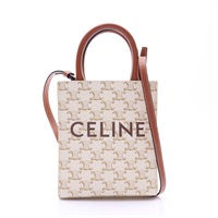 CELINE 賽琳 Mini Vertical Cabas 兩用包 白/棕色 牛皮 194372BZK