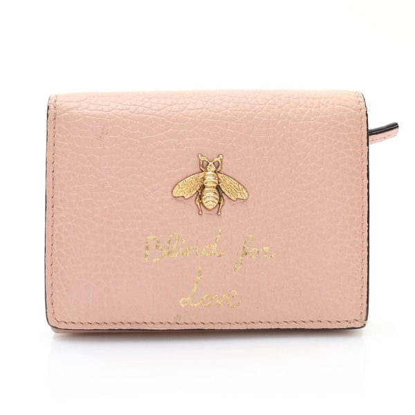 GUCCI 古馳 Blind For Love Bee Accent 蜜蜂 扣式短夾 粉色 牛皮 460185