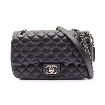 CHANEL 香奈兒 翻蓋相機包 黑色 牛皮 銀釦