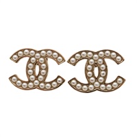 CHANEL 香奈兒 雙C 針式耳環 珍珠 金屬