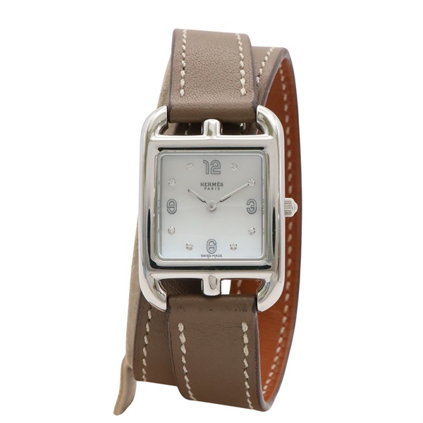 HERMES 愛馬仕 Cape Cod PM 腕錶 母貝錶盤 8PD鑽石 不鏽鋼 皮帶 CC1.210A