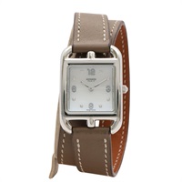 HERMES 愛馬仕 Cape Cod PM 腕錶 母貝錶盤 8PD鑽石 不鏽鋼 皮帶 CC1.210A