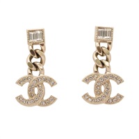 CHANEL 香奈兒 CC Logo 水晶鏈條垂墜針式耳環 金屬