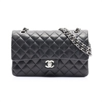 CHANEL 香奈兒 Coco 25 肩背包 黑色 菱格紋羊皮 銀扣 A01112