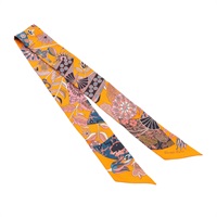HERMES 愛馬仕 Fleurs et Papillons de Tissus Twilly 絲巾 多色印花 橘色絲綢