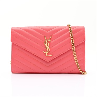 SAINT LAURENT YSL 聖羅蘭 Cassandre WOC 肩背包 珊瑚色 牛皮 377828