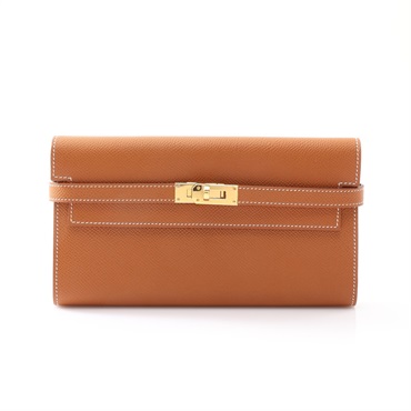 HERMES 愛馬仕 Kelly 長夾 金棕色 牛皮 Z刻 金扣