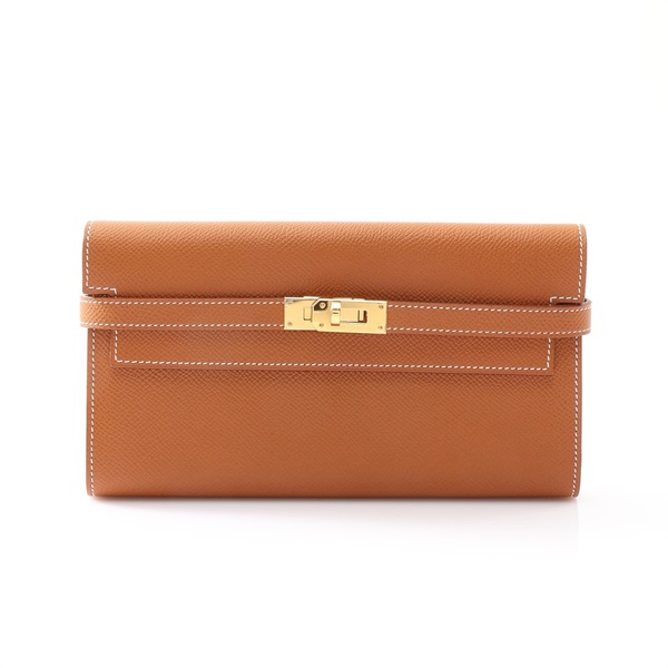 HERMES 愛馬仕 Kelly 長夾 金棕色 牛皮 Z刻 金扣