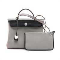 HERMES 愛馬仕 Herbag Zip 31 兩用包 灰色帆布 黑/棕牛皮 W刻 銀扣