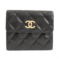 CHANEL 香奈兒 Classic Flap 三折短夾 黑色 荔枝紋 牛皮 金扣